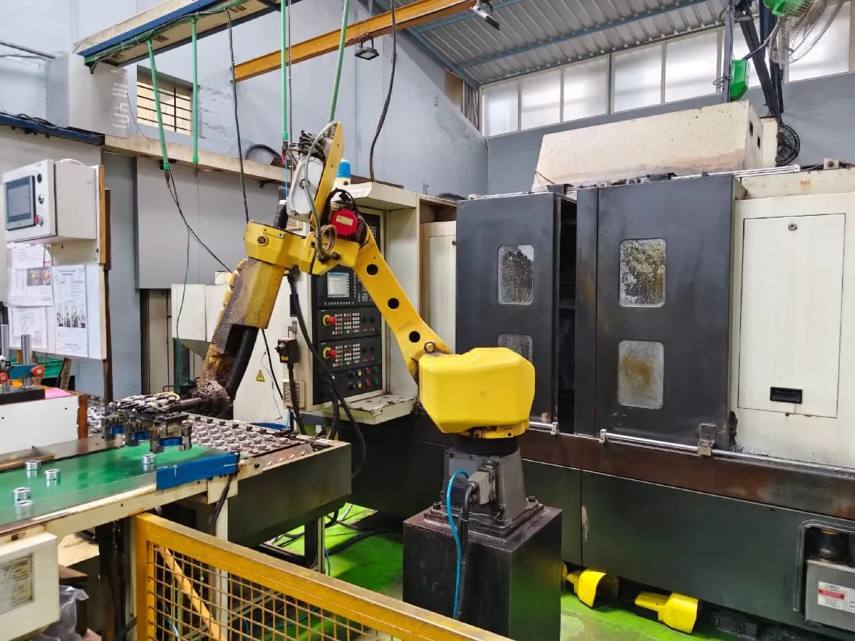 Robot tending a twin-spindle CNC turning centre at DPS