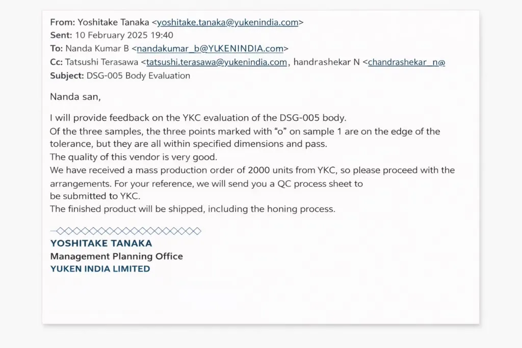 DSG-005 body evaluation feedback &mdash; YUKEN INDIA LIMITED
