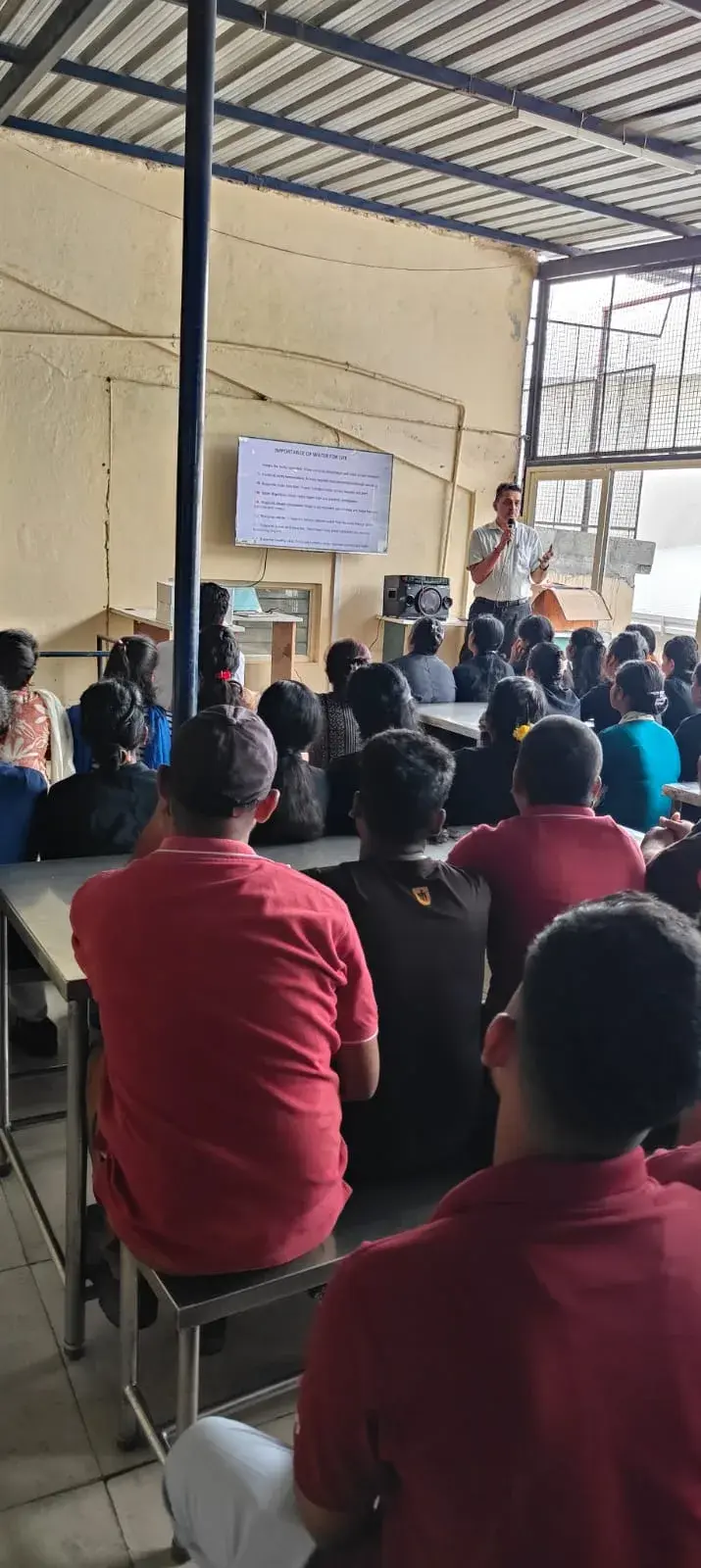 Employees attending the talk on water and healthy living